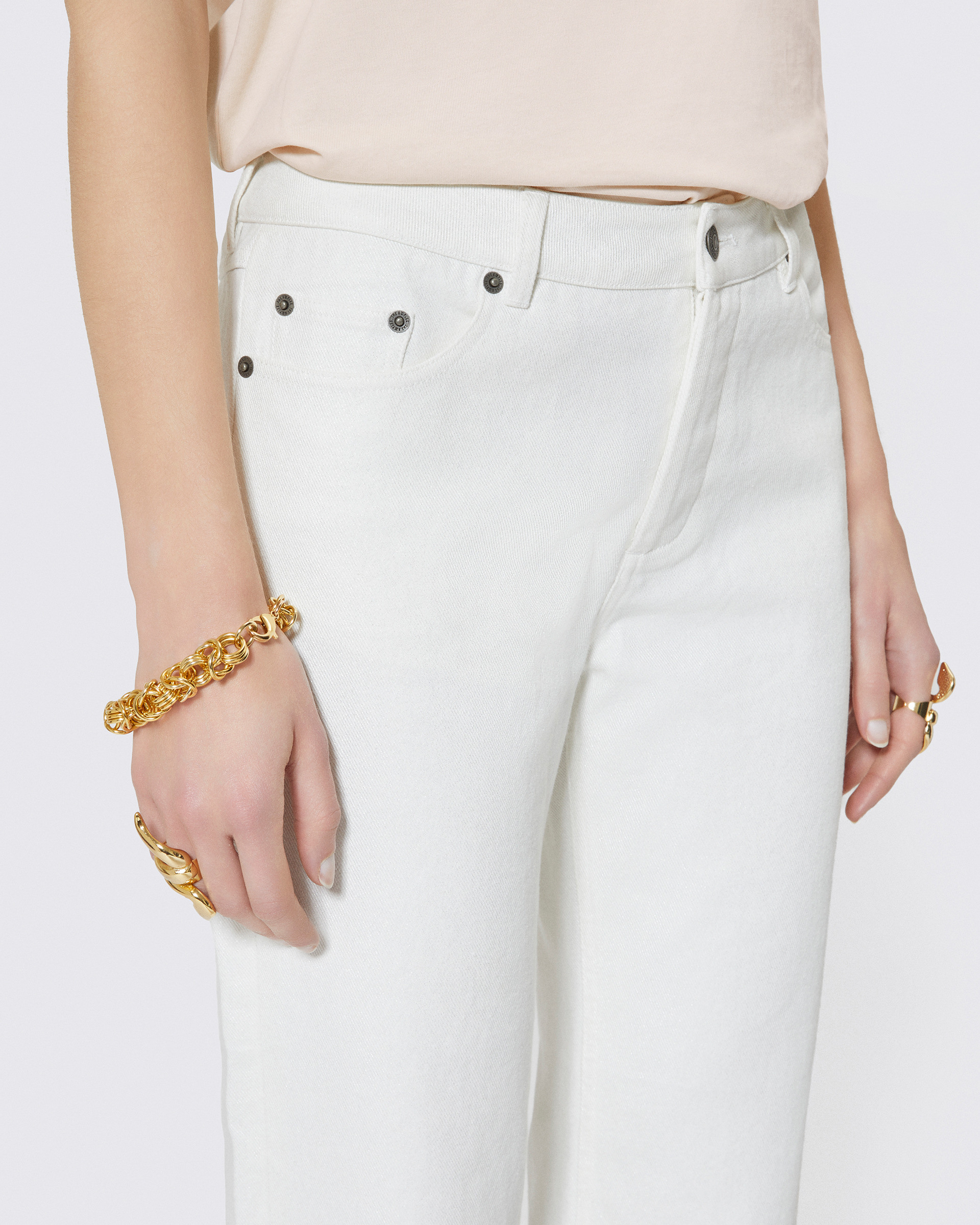 Off white coated straight jeans