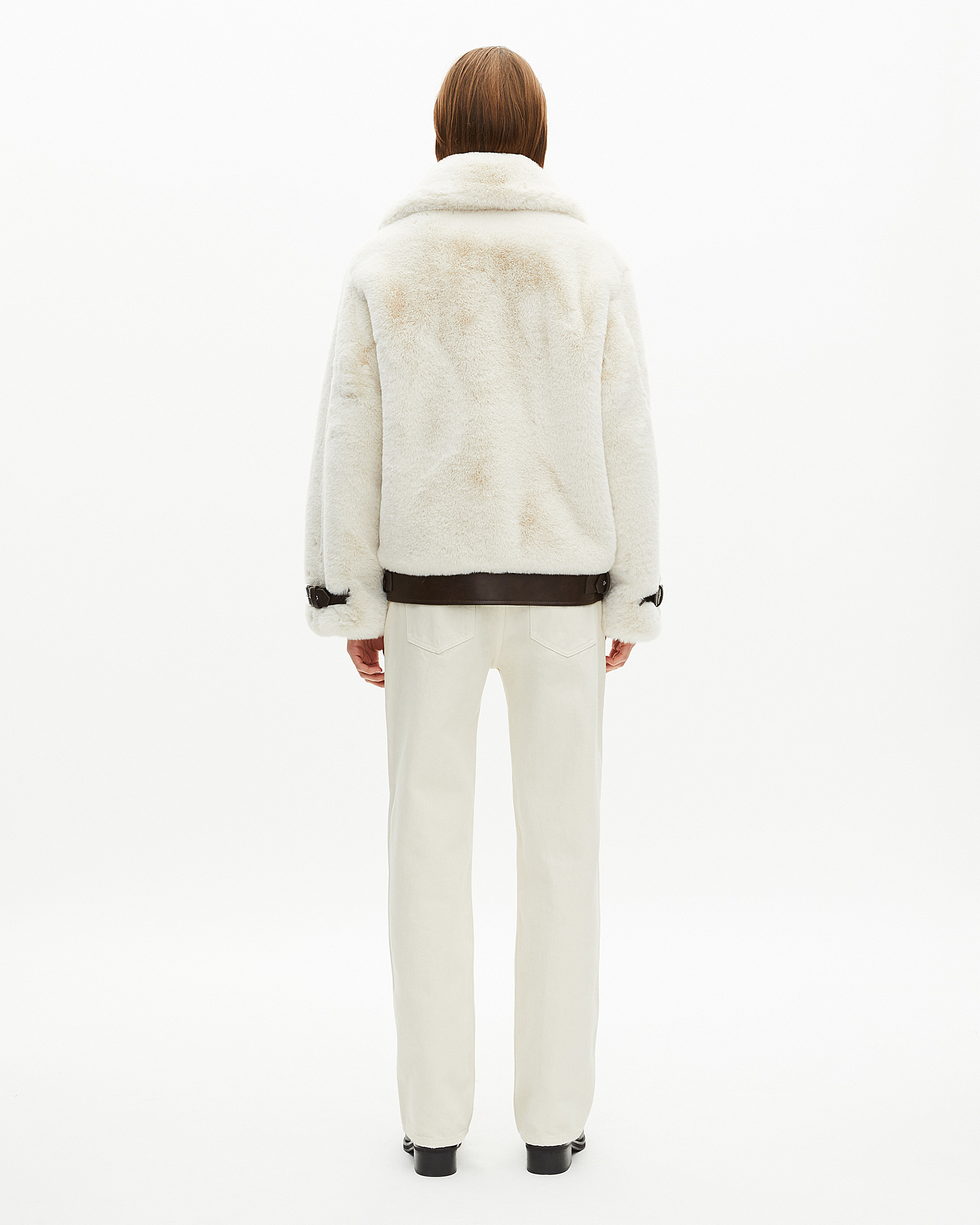 Ecru fur-effect aviator jacket