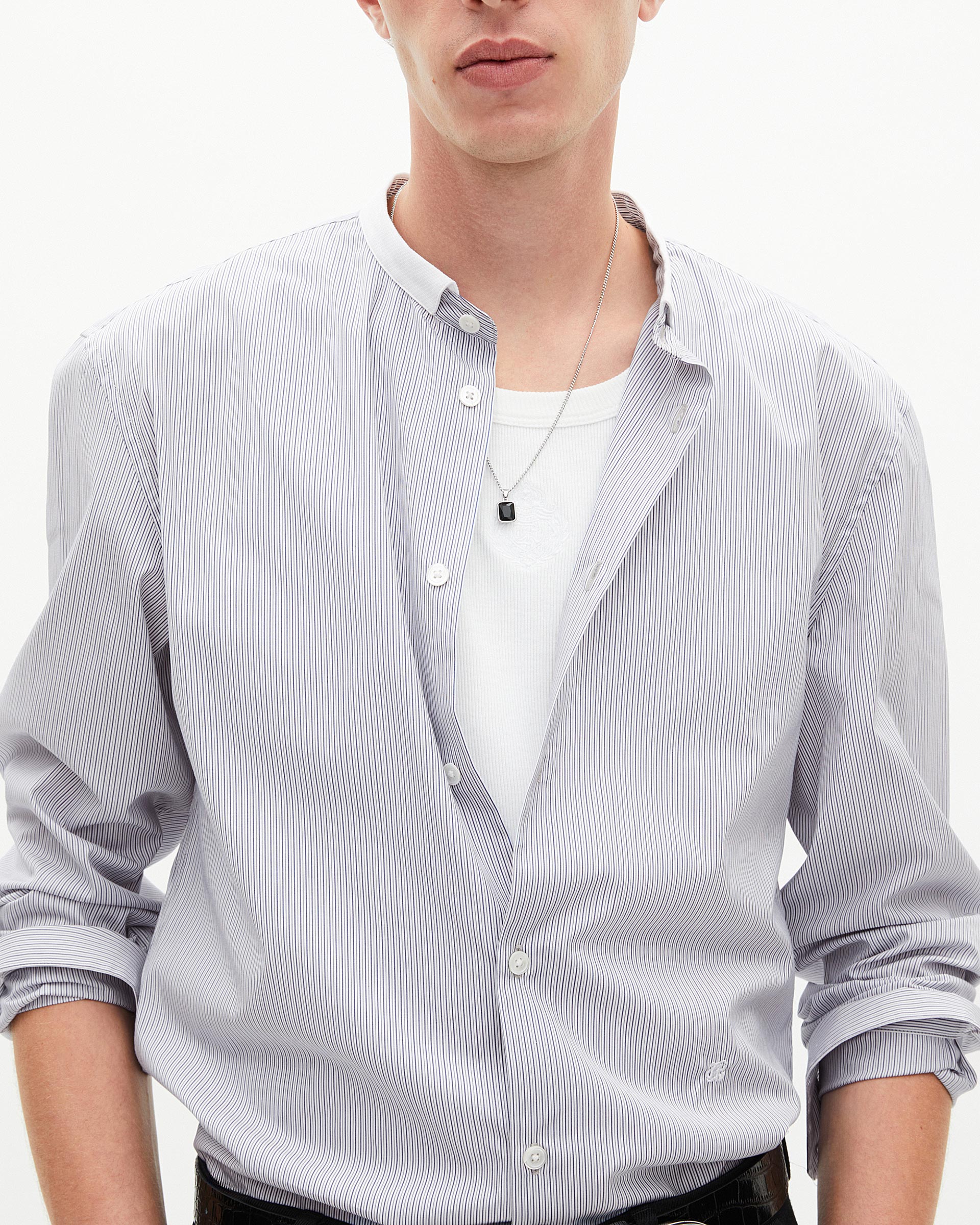 Light blue striped shirt with officer's collar