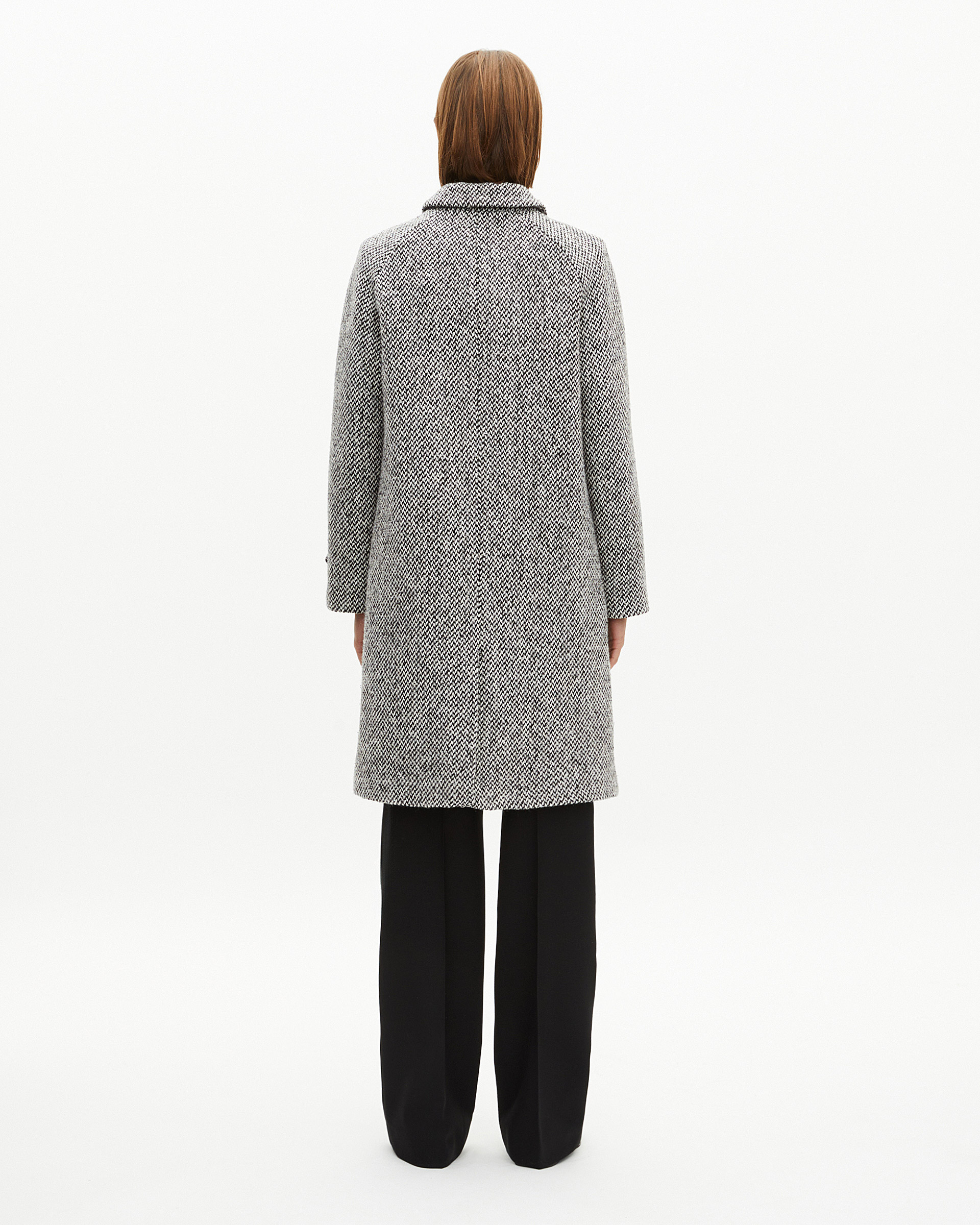 Black and white tweed long coat