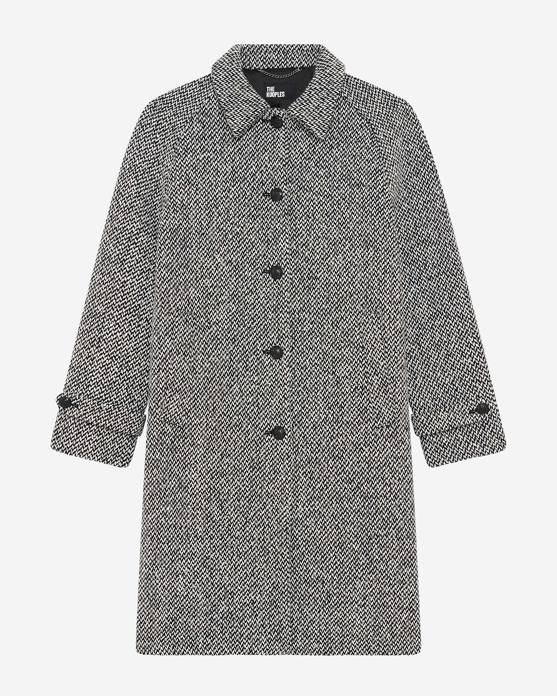 Black and white tweed long coat