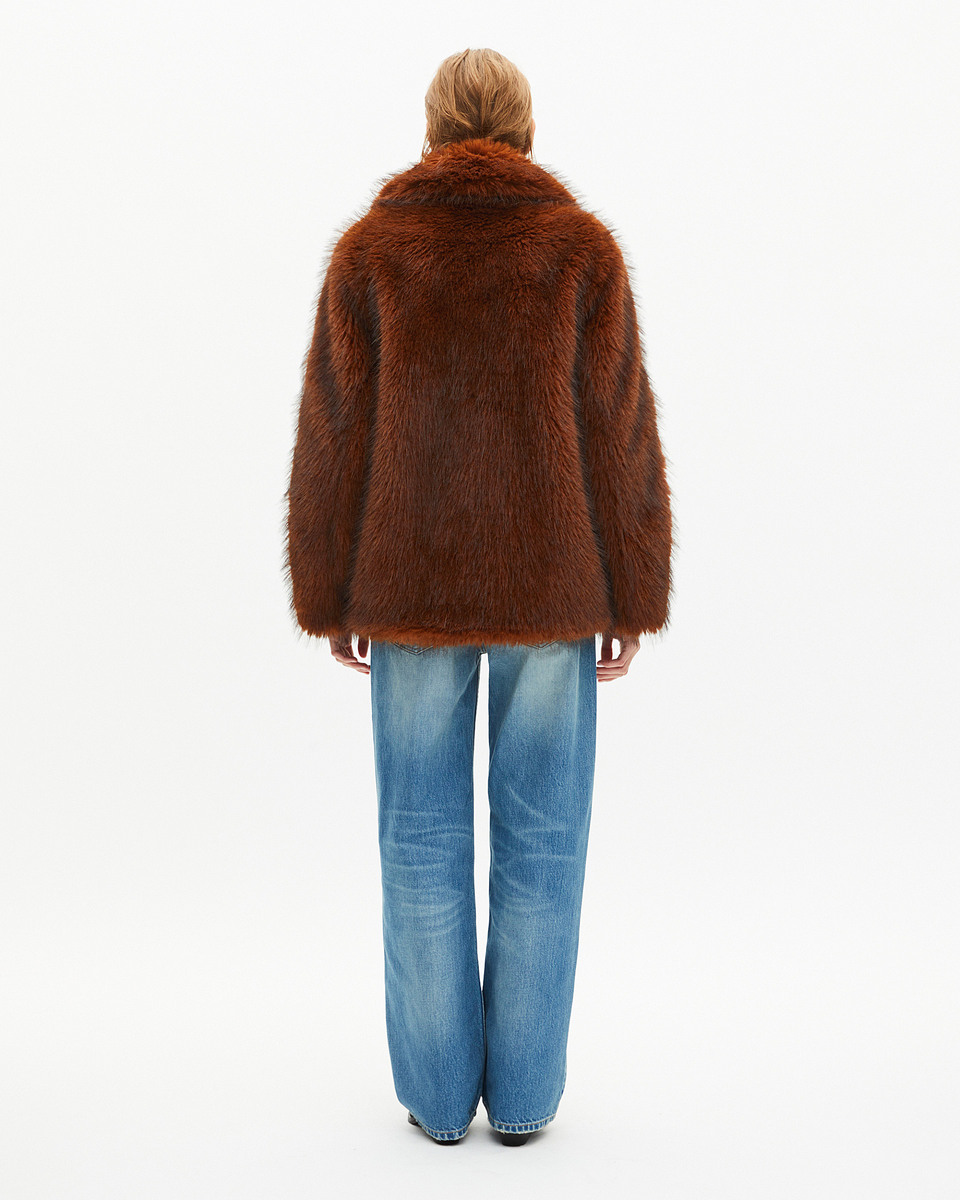 Brown fur-effect short coat