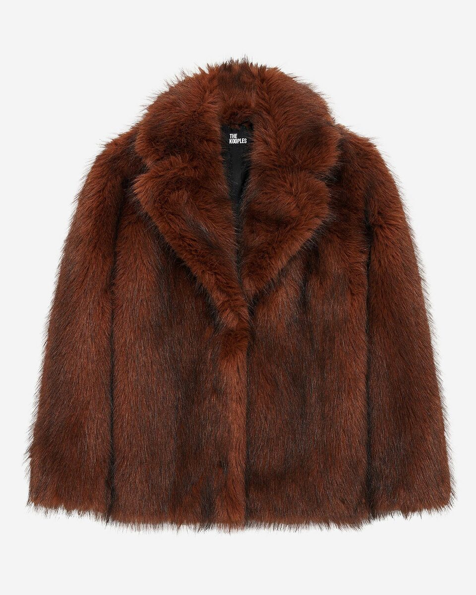 Brown fur-effect short coat