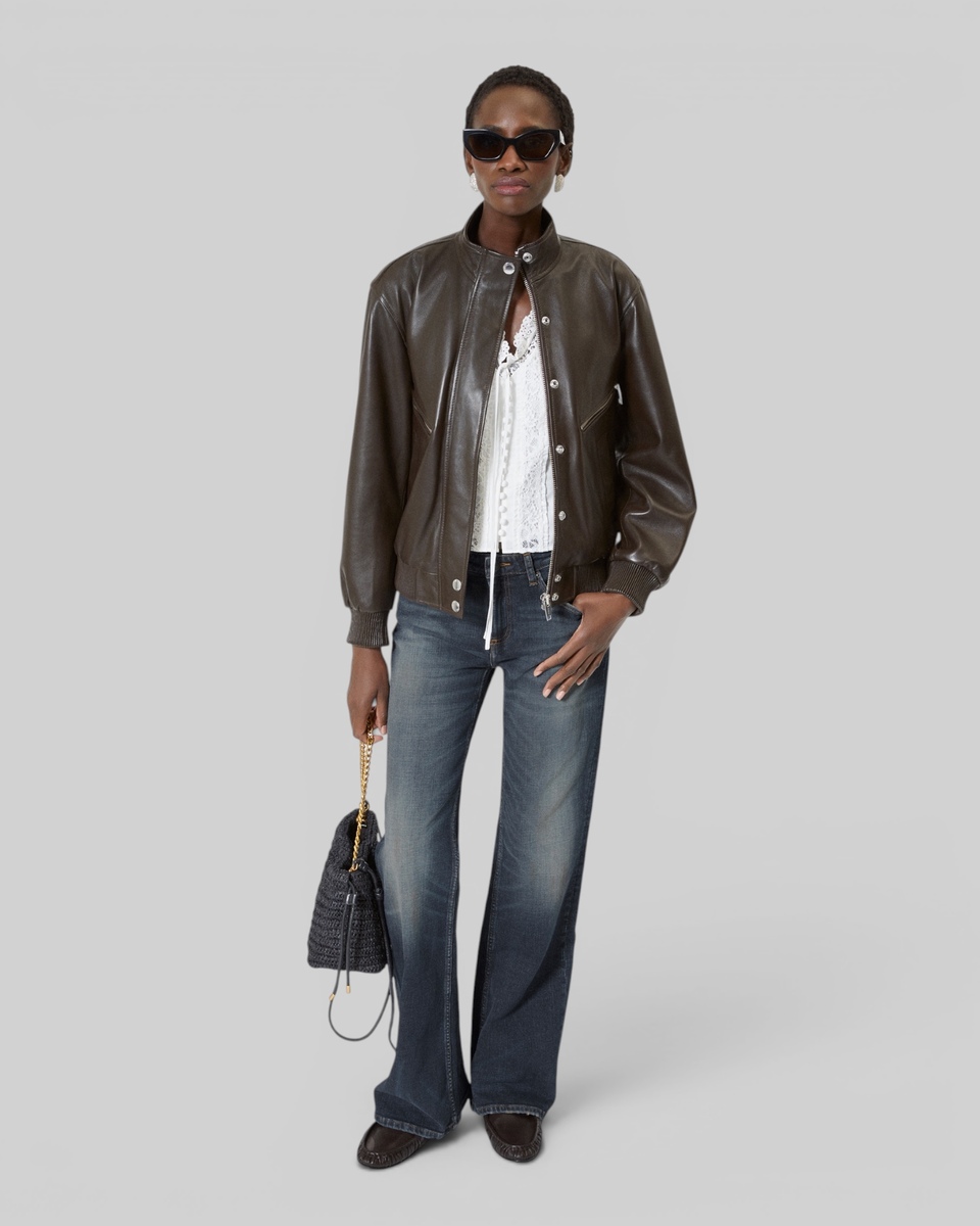 Brown leather zipped jacket
