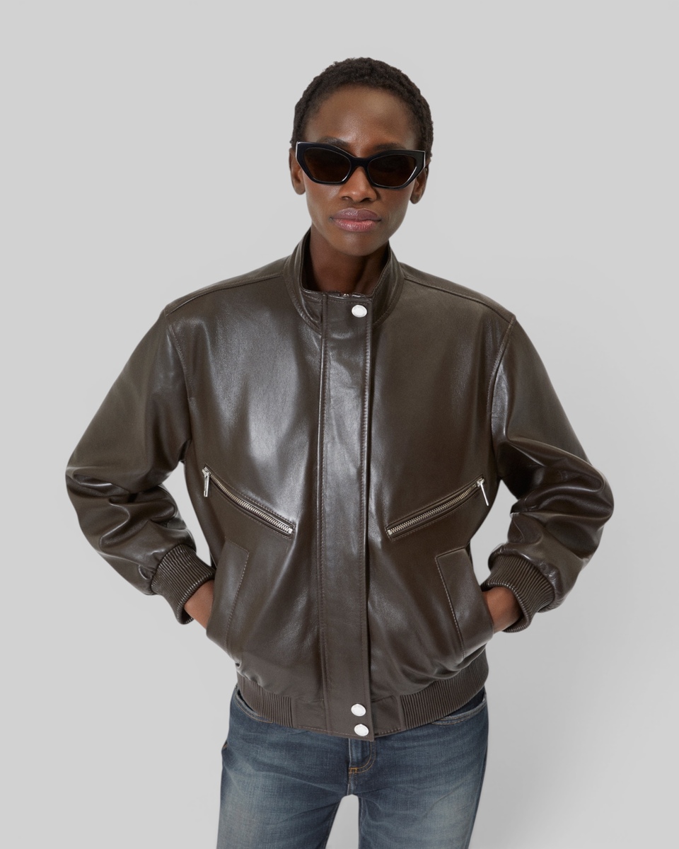 Brown leather zipped jacket