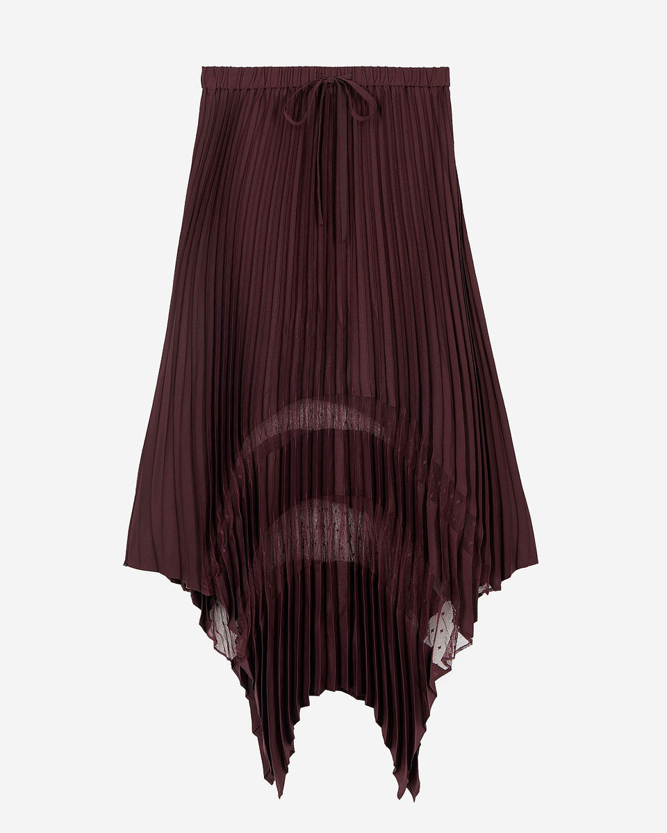 Long burgundy pleated skirt