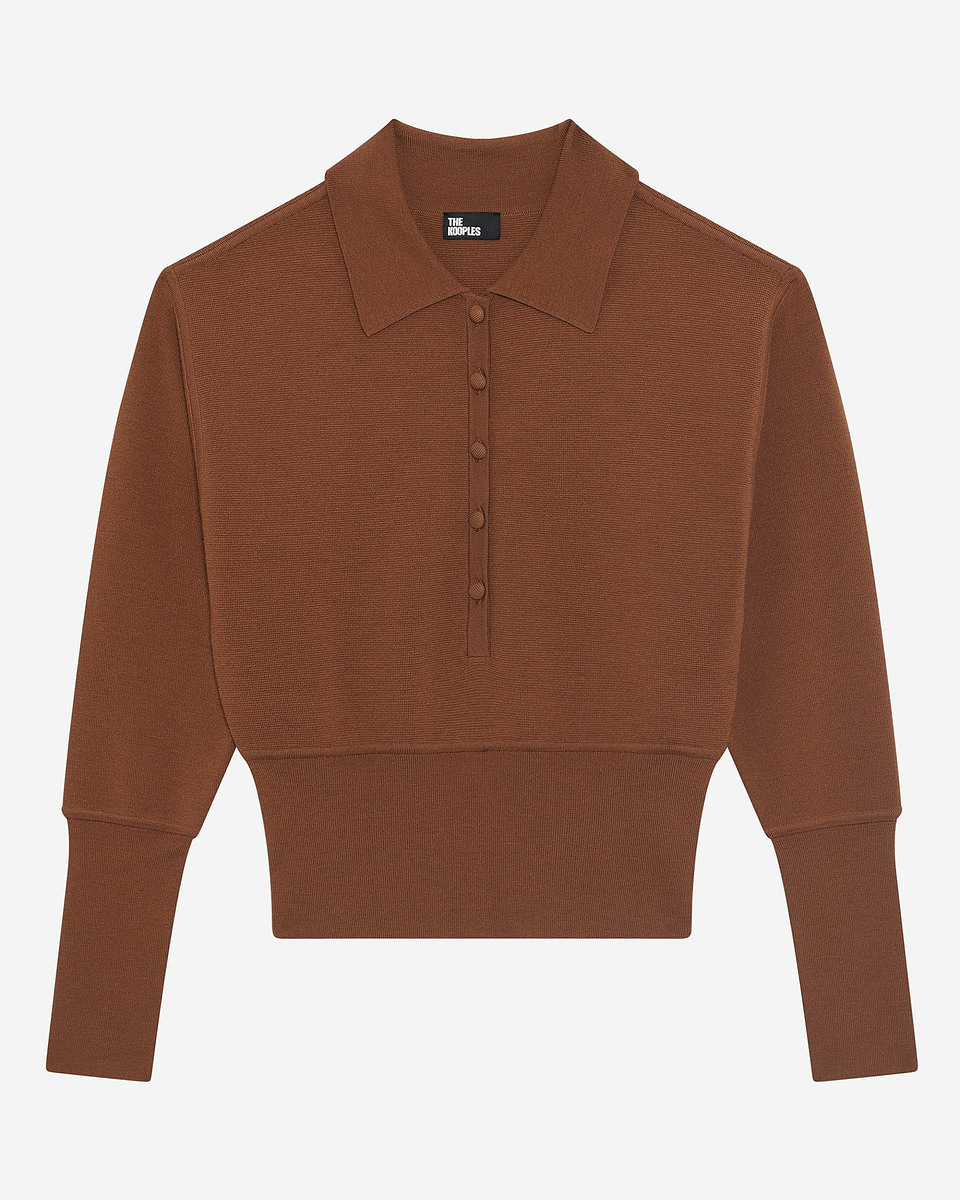 Camel merino wool blend polo-neck sweater