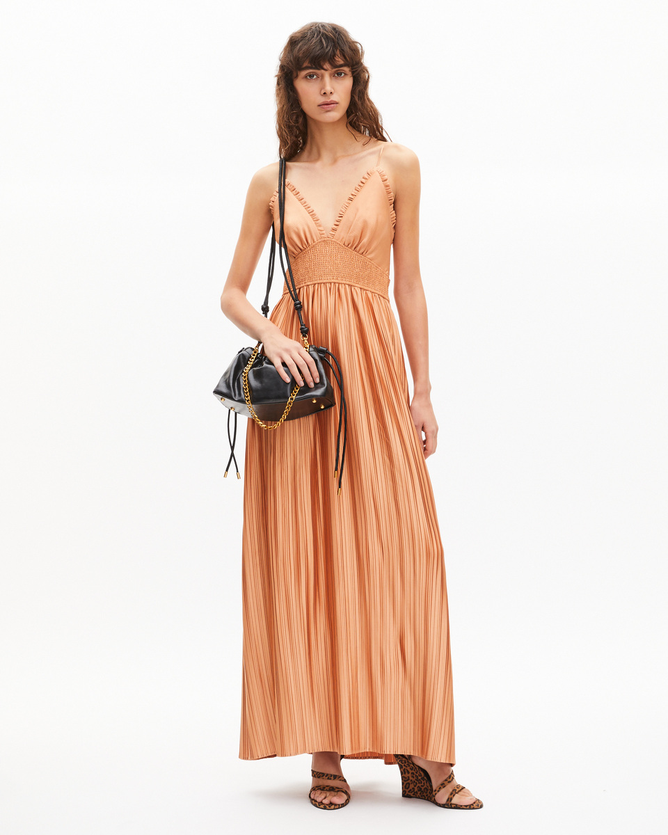 Light orange pleated maxi dress