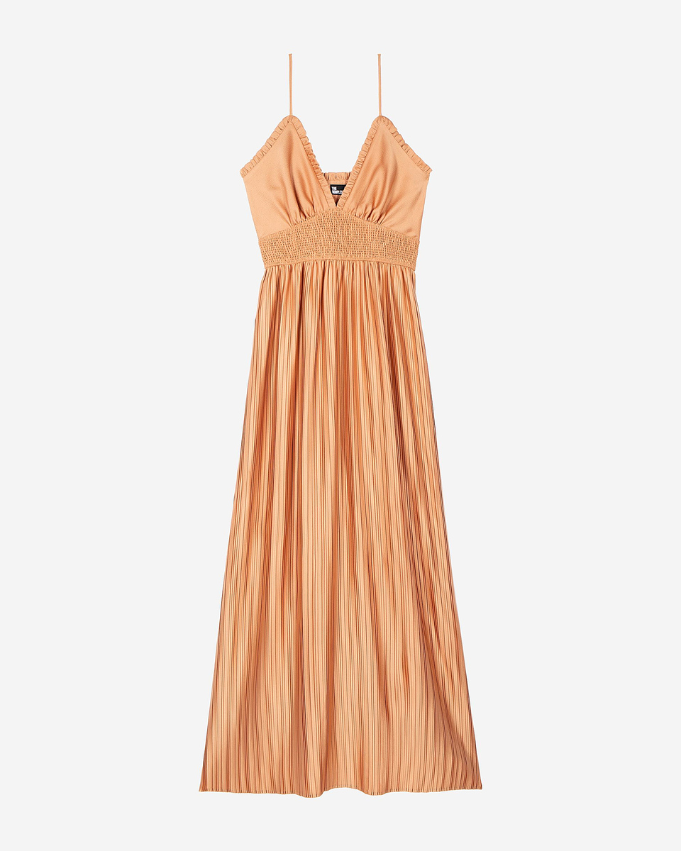 Light orange pleated maxi dress