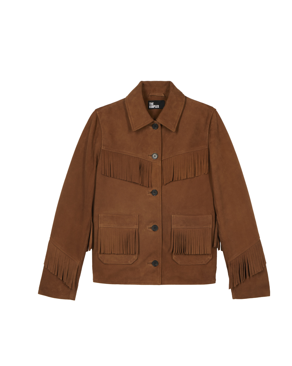 Suede leather jacket with camel fringe