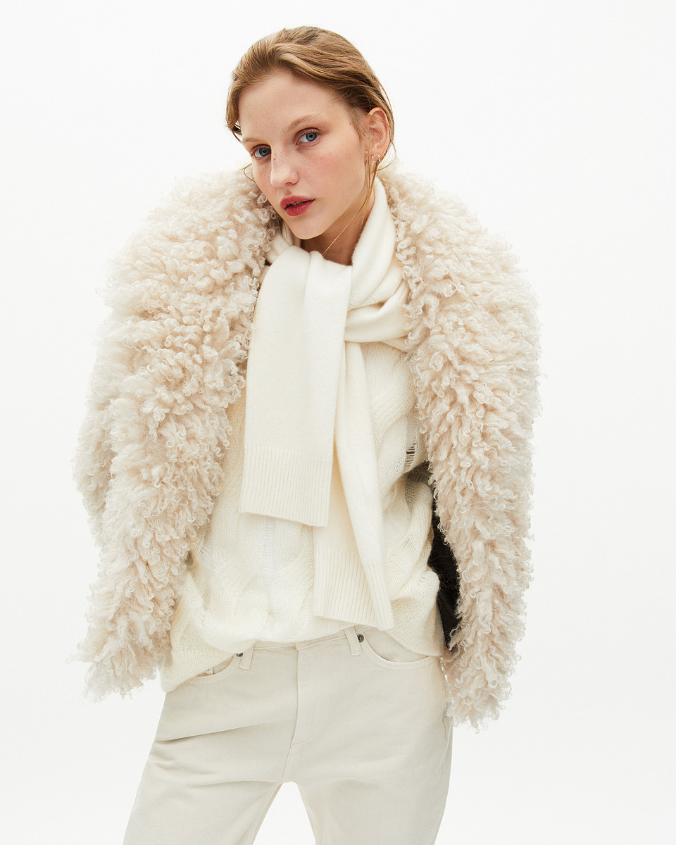 Short ecru fur-effect coat