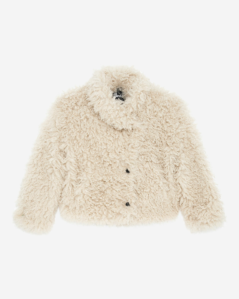 Short ecru fur-effect coat