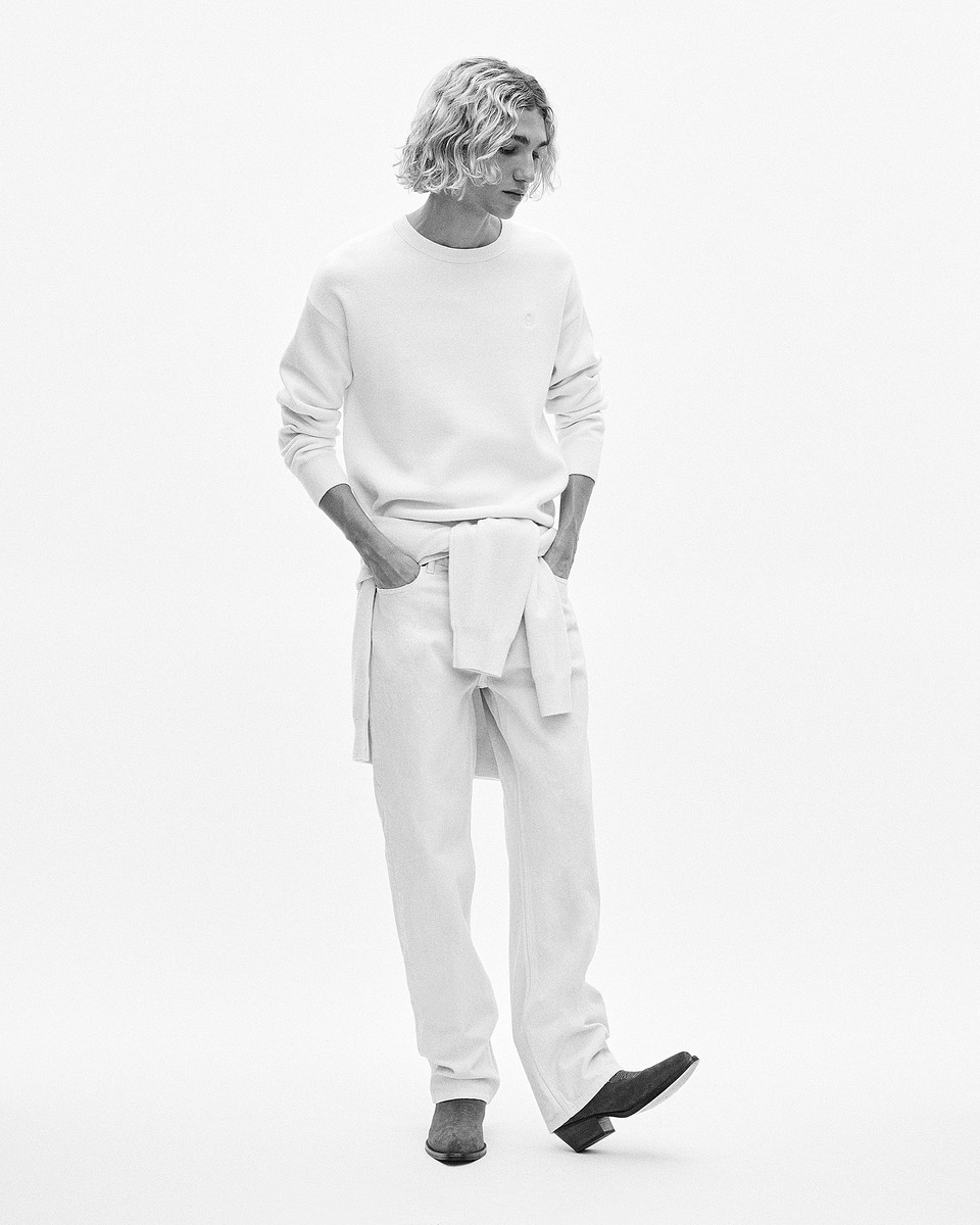 Round-neck double-faced wool sweater ecru