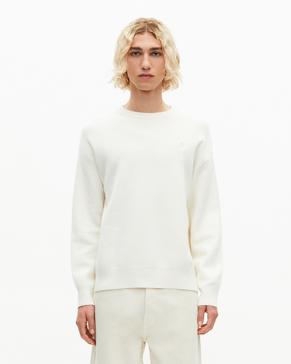 Round-neck double-faced wool sweater ecru