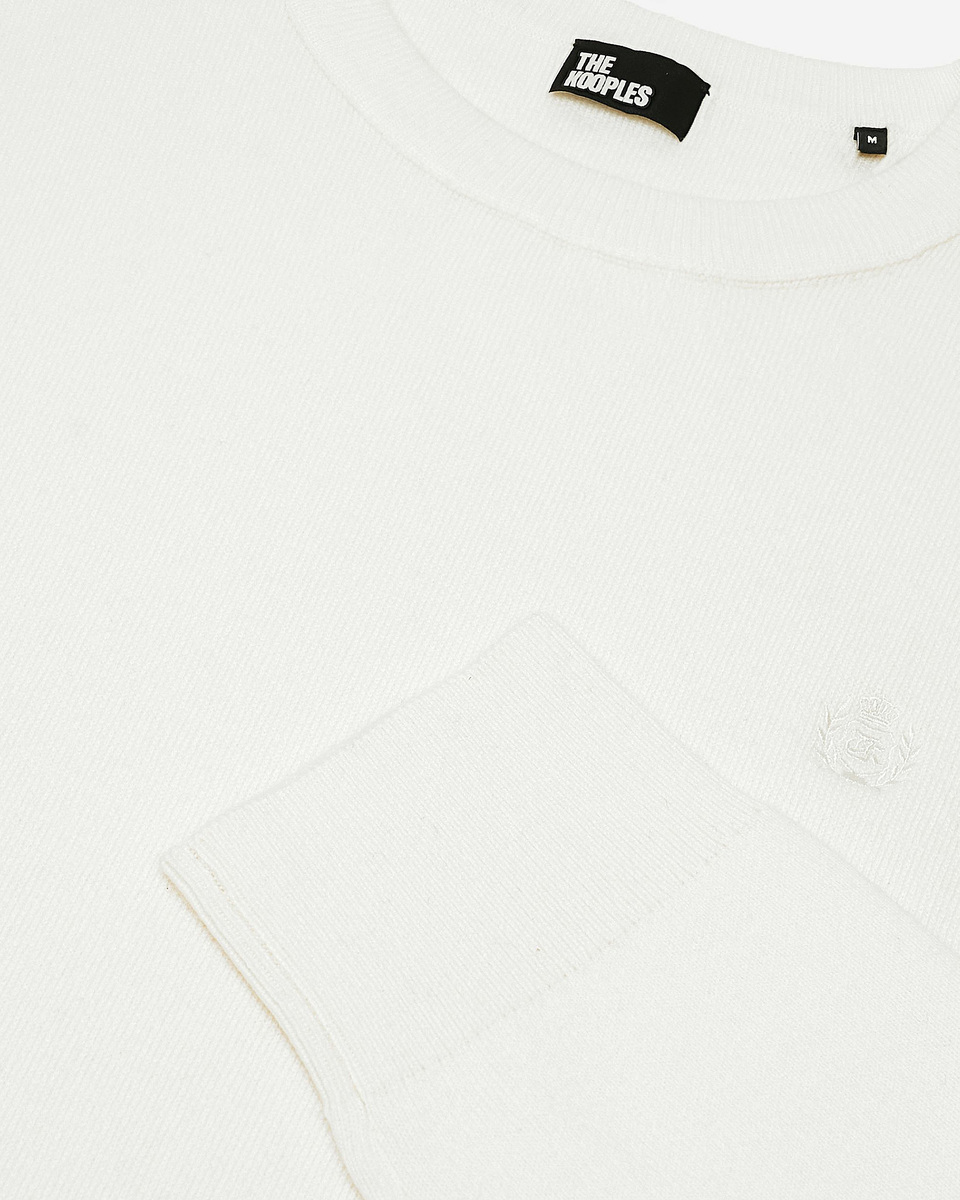 Round-neck double-faced wool sweater ecru