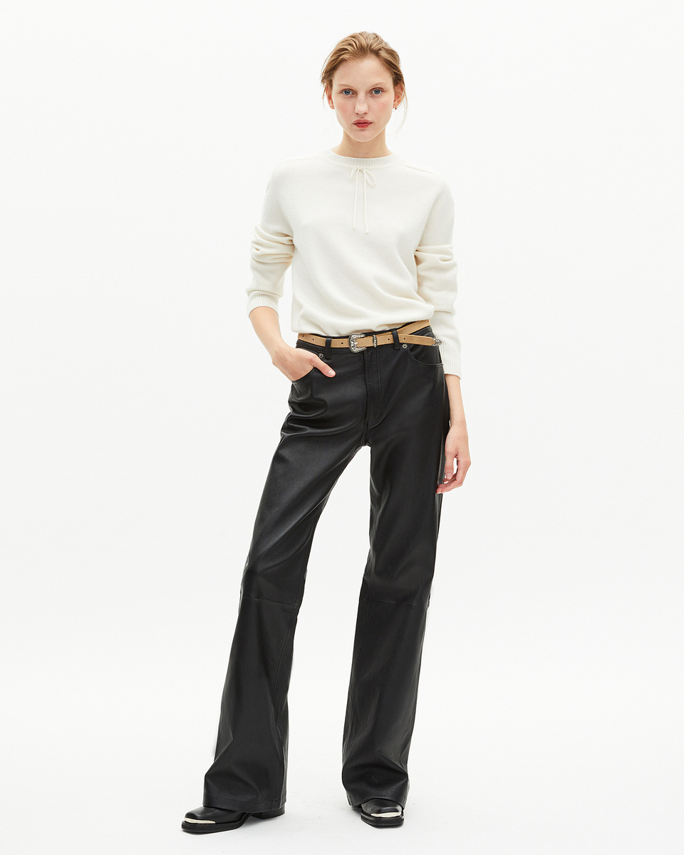 Round-neck cashmere sweater, ecru