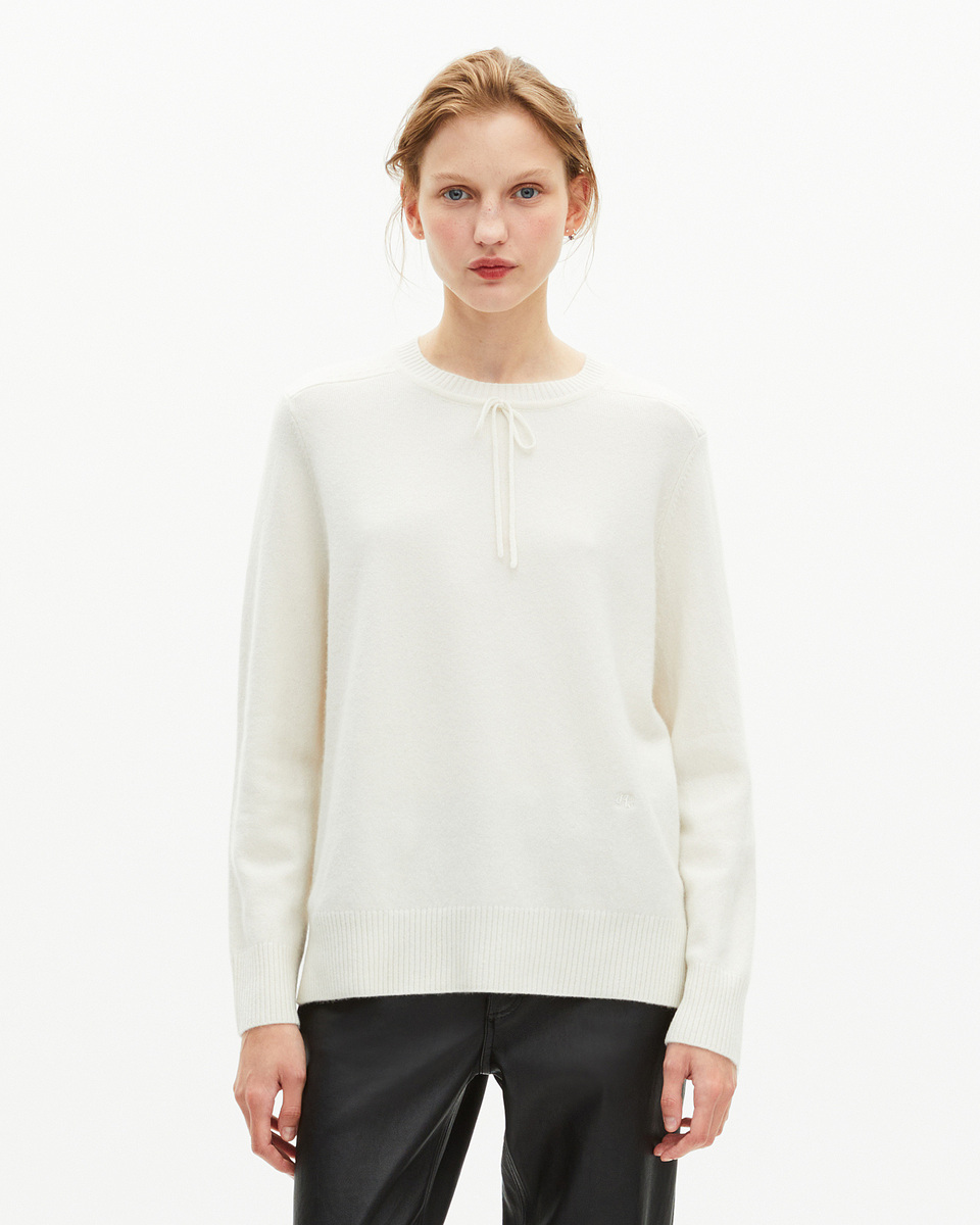 Round-neck cashmere sweater, ecru