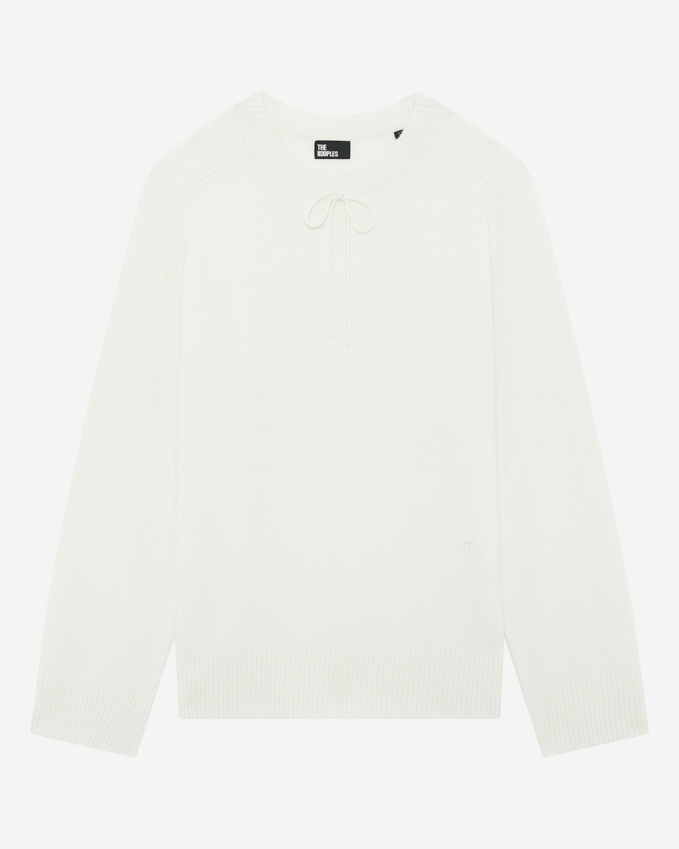 Round-neck cashmere sweater, ecru