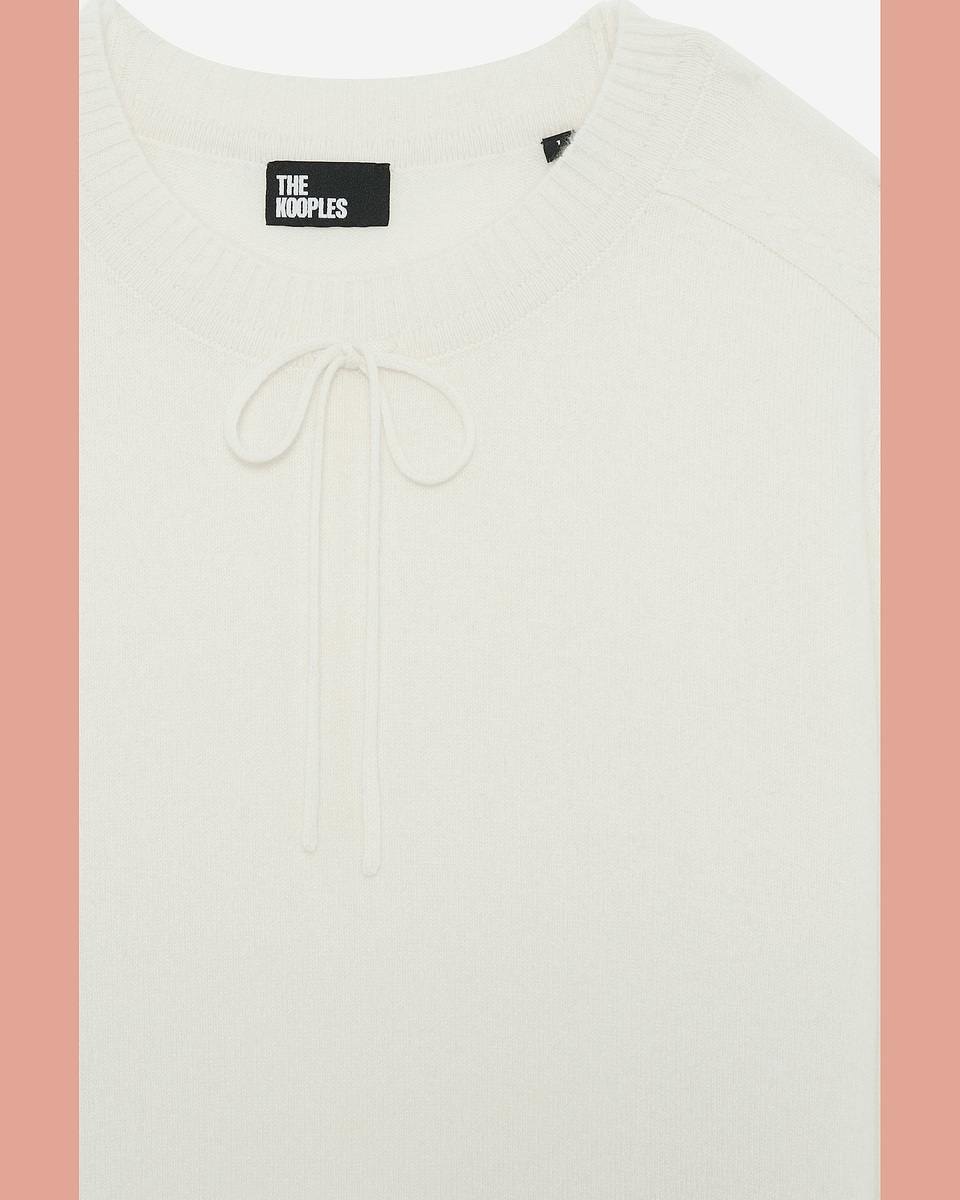 Round-neck cashmere sweater, ecru