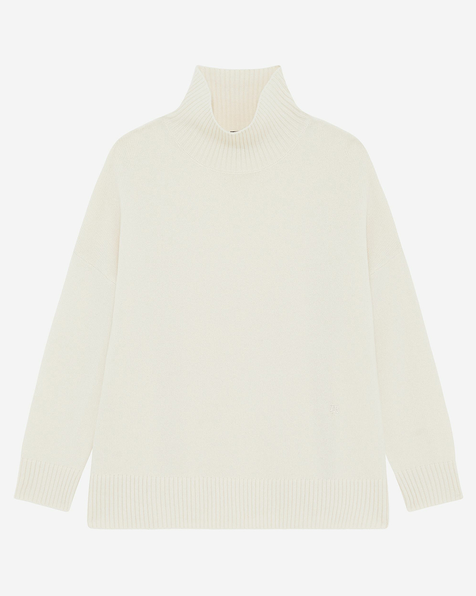 Ecru cashmere stand-up collar sweater