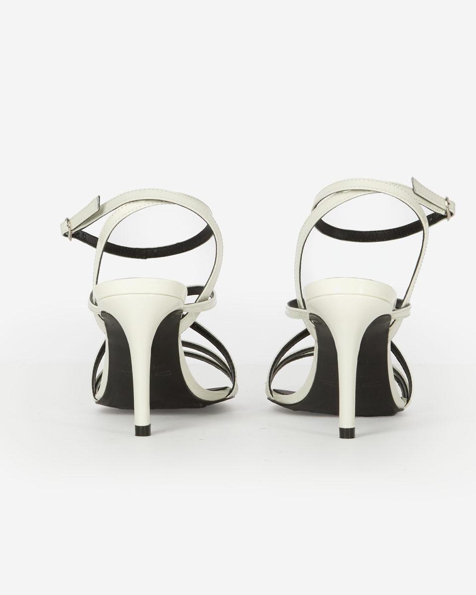 White patent leather heeled sandals