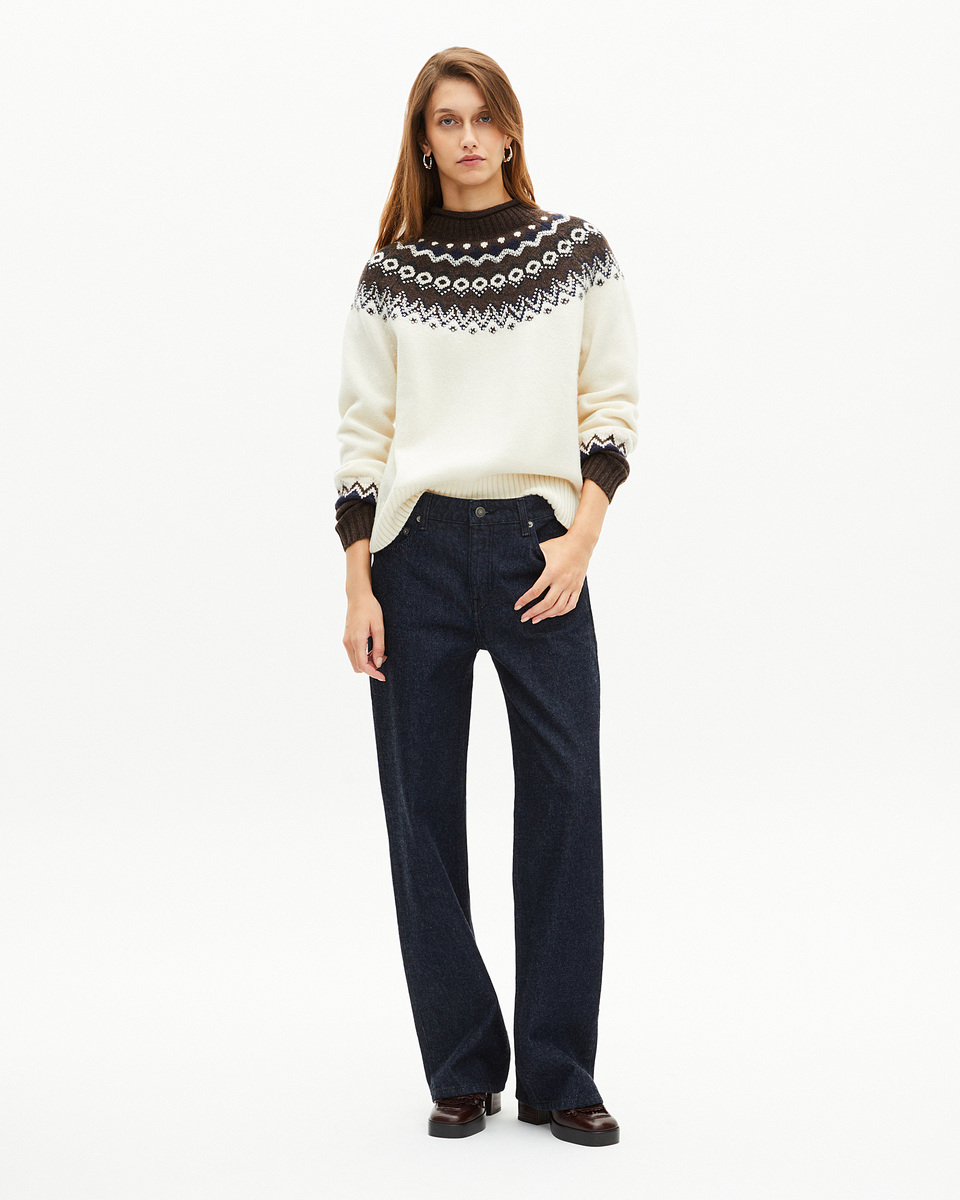 Wool-blend patterned sweater ecru
