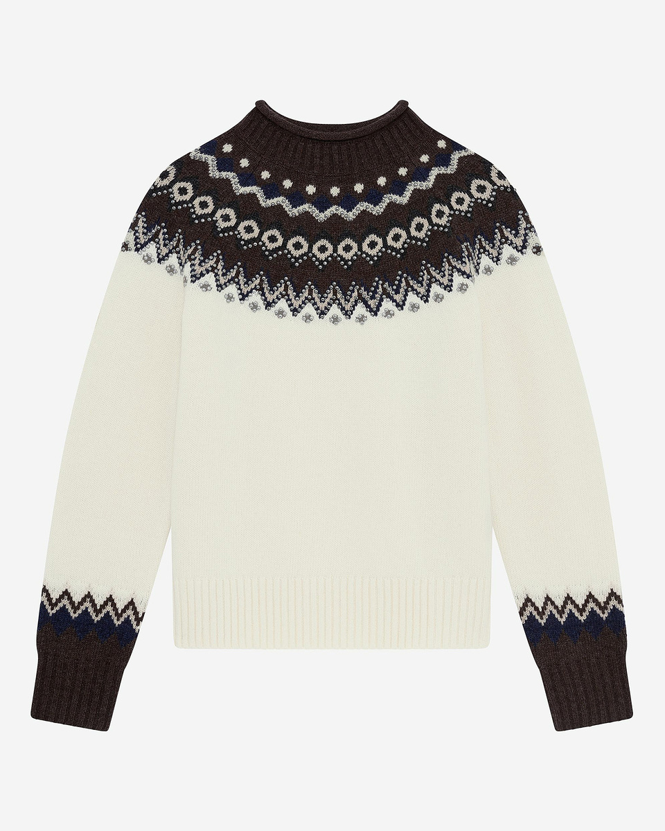 Wool-blend patterned sweater ecru