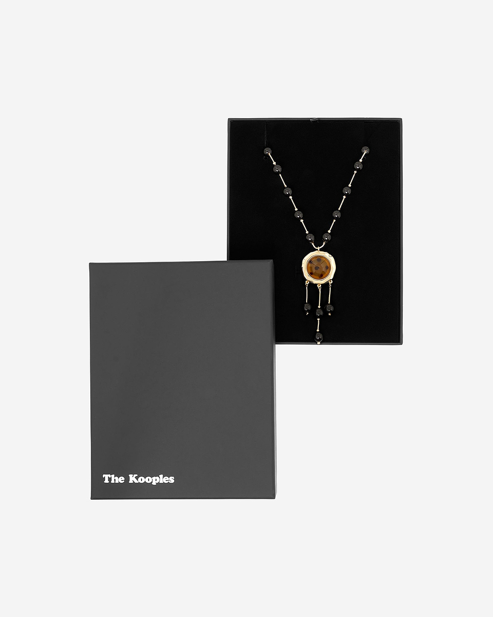 Pearl necklace with orange pendant