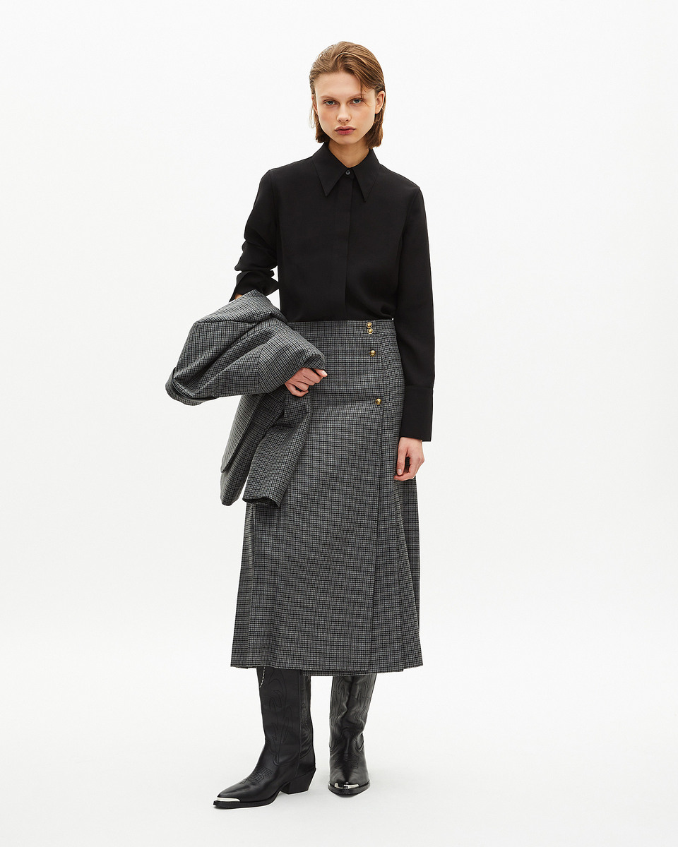 Black and gray long wrap skirt