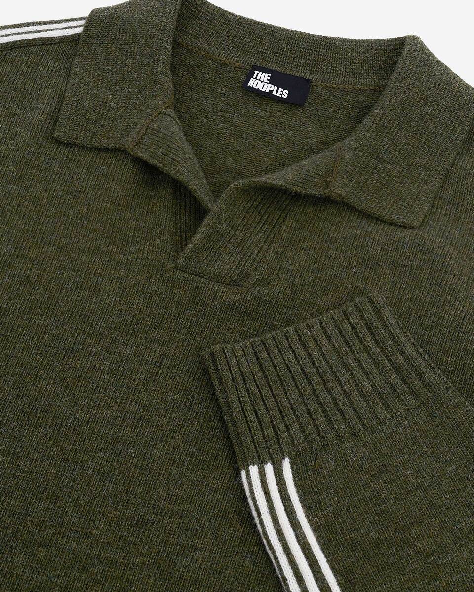 Polo-neck sweater in wool with contrasting khaki stripes