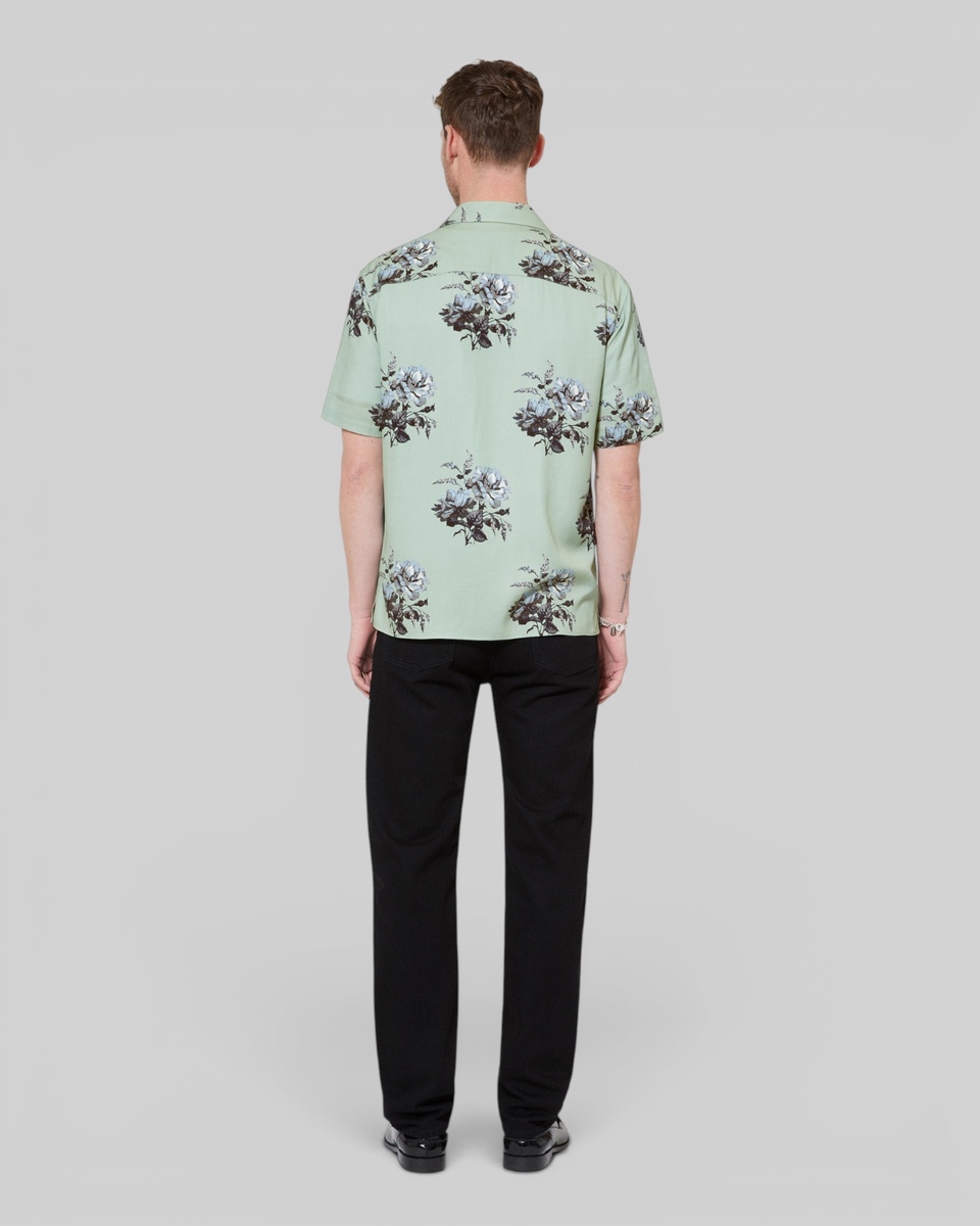 Green floral print short-sleeve shirt
