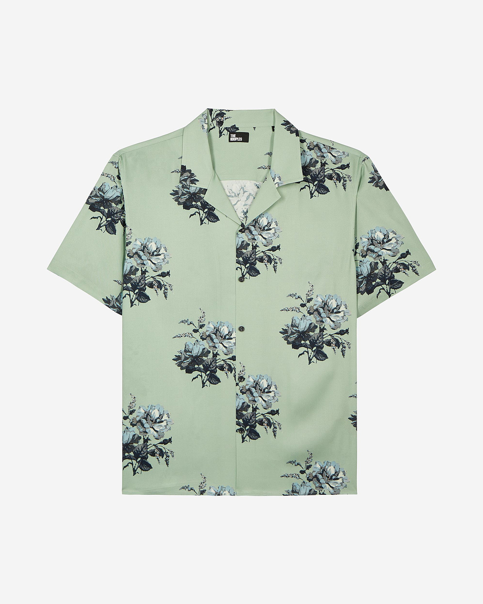 Green floral print short-sleeve shirt