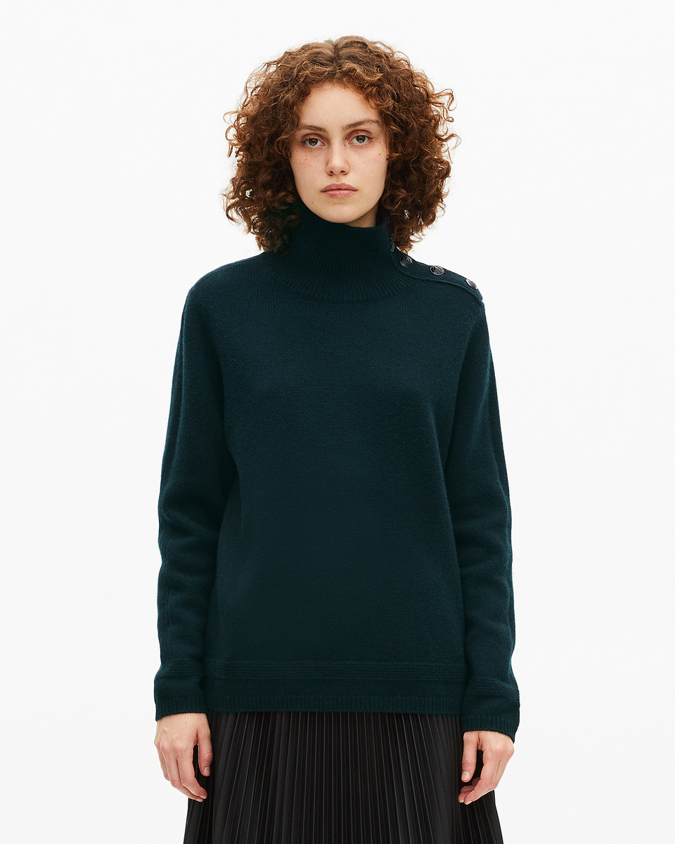 Dark green wool stand-up collar sweater