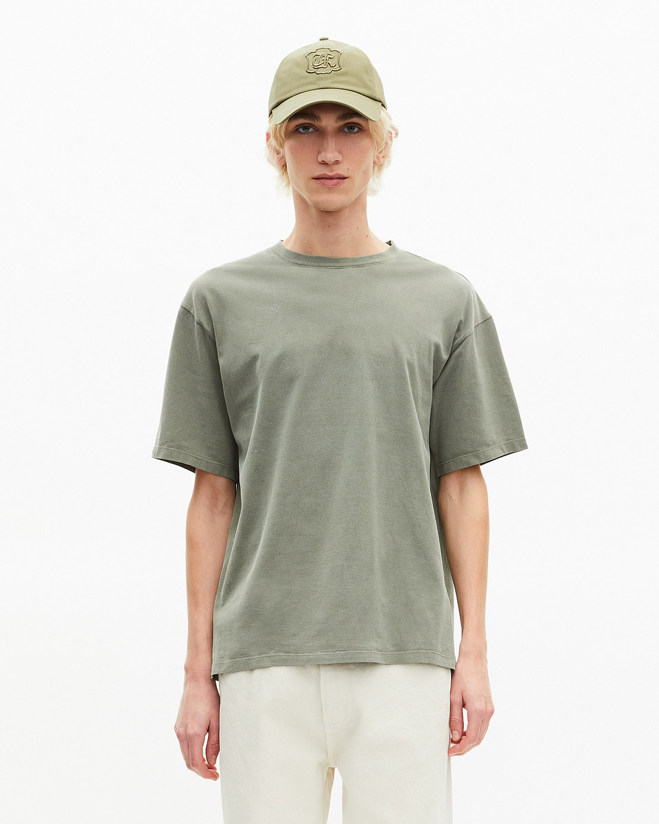 T-shirt with green logo on back