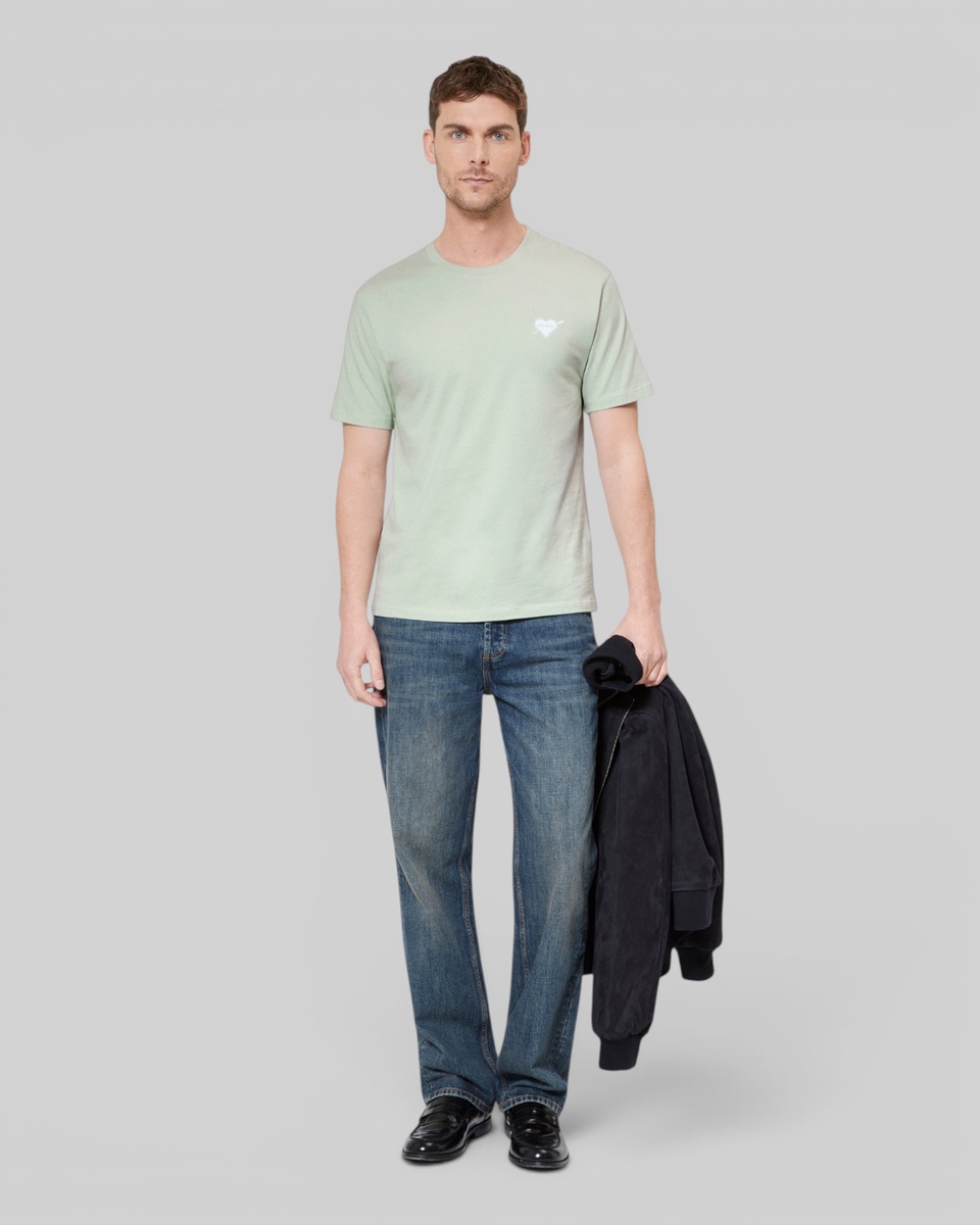 T-shirt with green heart flocking