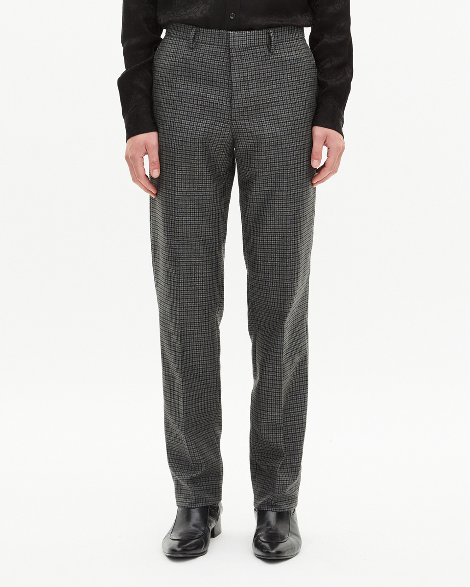 Black and grey houndstooth straight-leg suit pants