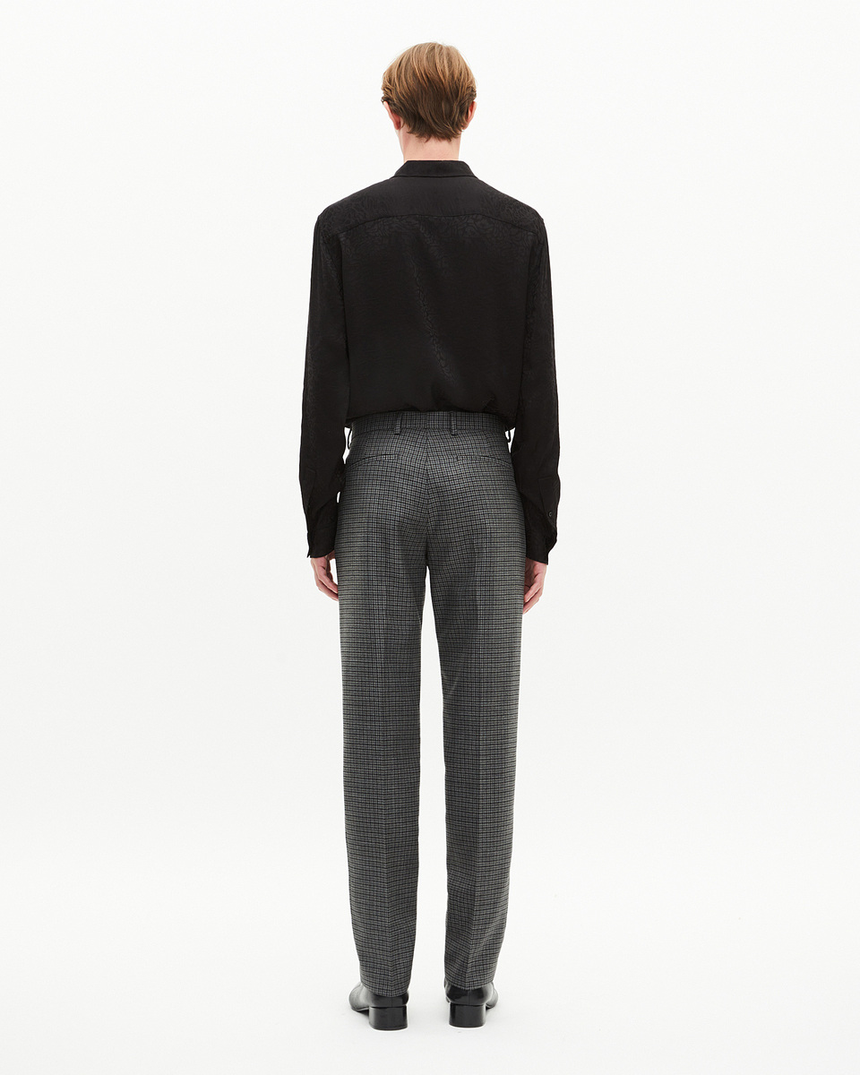 Black and grey houndstooth straight-leg suit pants