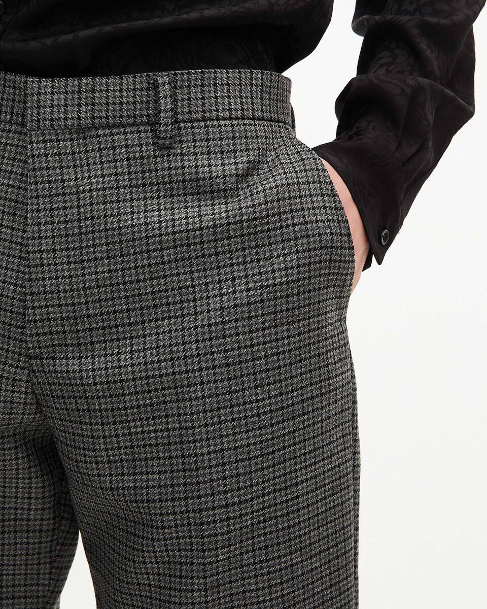 Black and grey houndstooth straight-leg suit pants