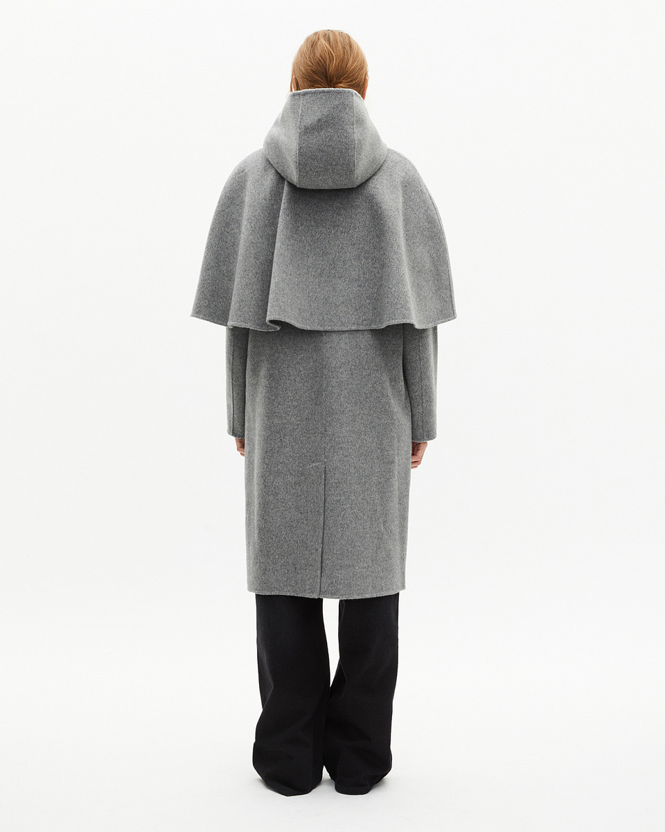 Long double-faced wool coat with grey cape