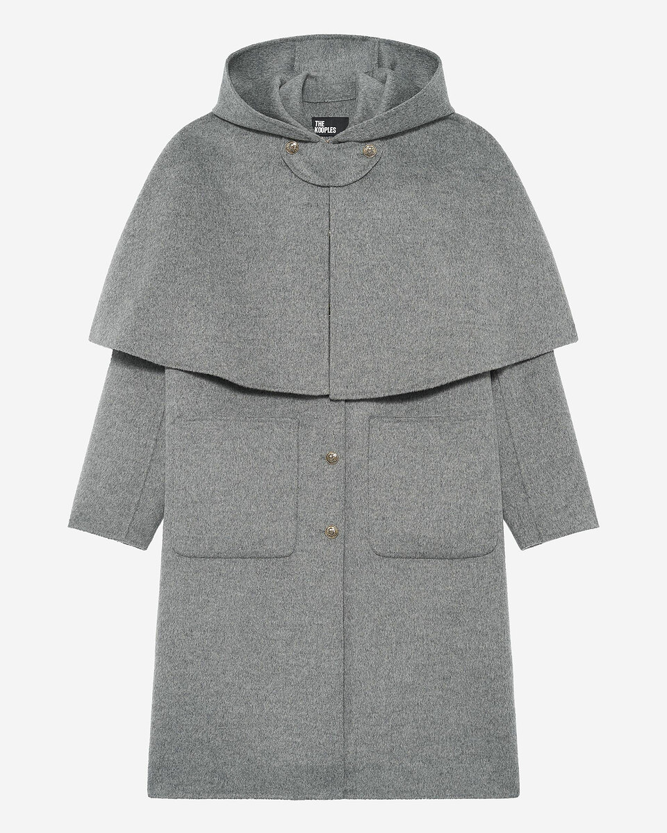 Long double-faced wool coat with grey cape