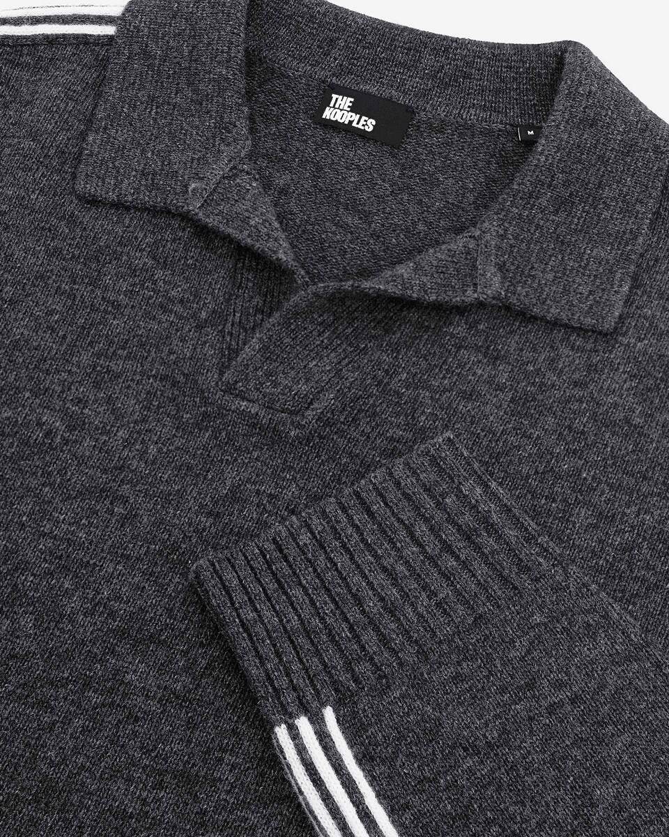 Wool polo-neck sweater with contrasting gray stripes