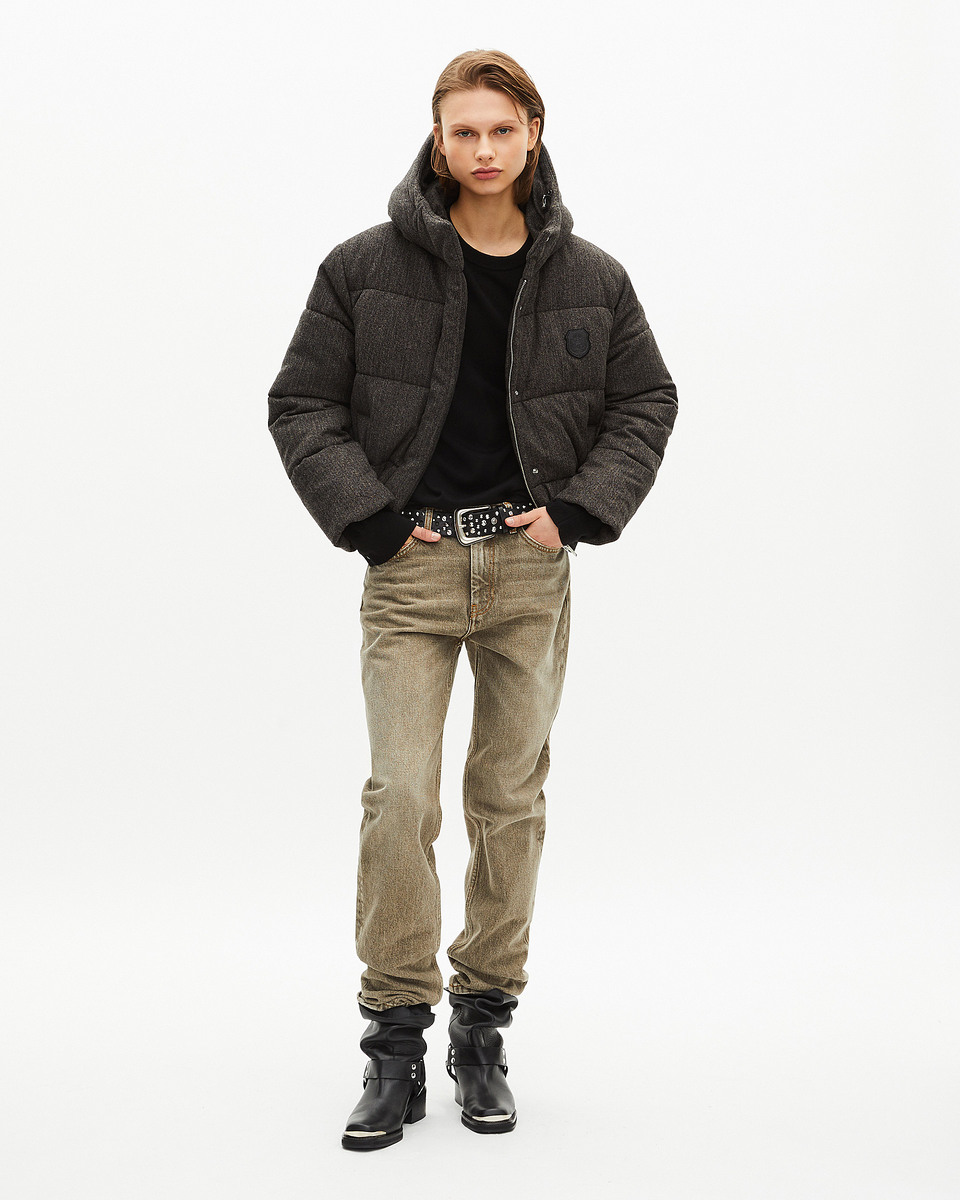 Short dark gray wool down jacket