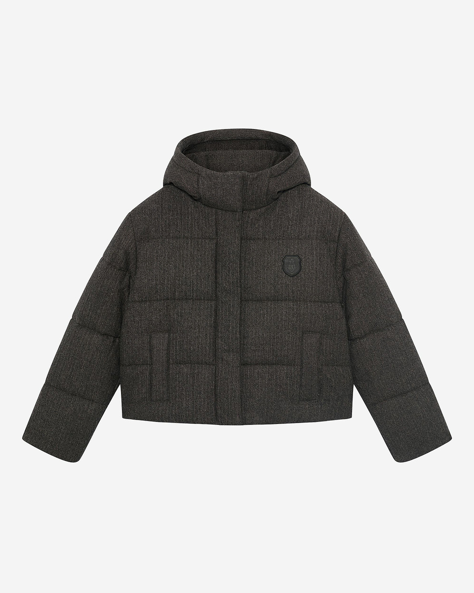 Short dark gray wool down jacket