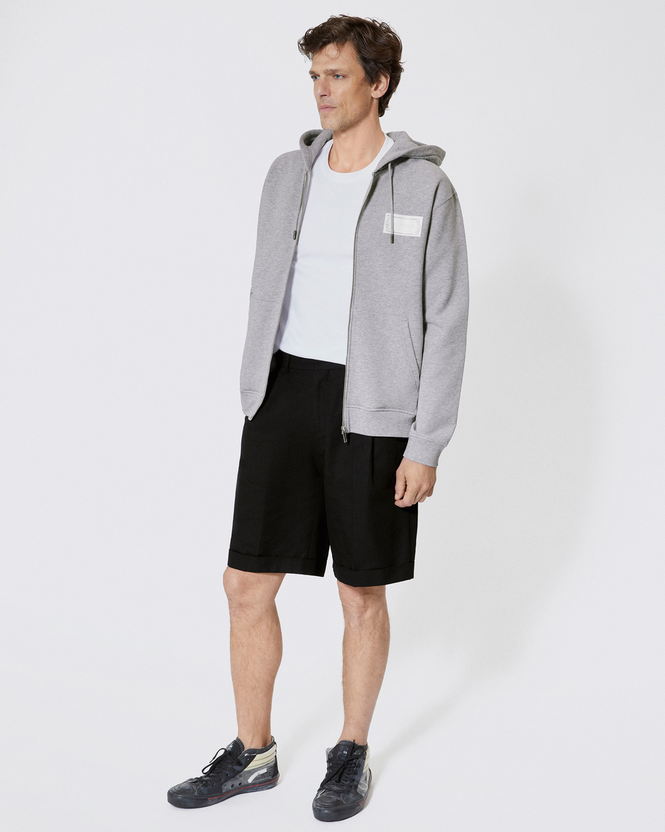 Zipped sweatshirt with black silk-screen print