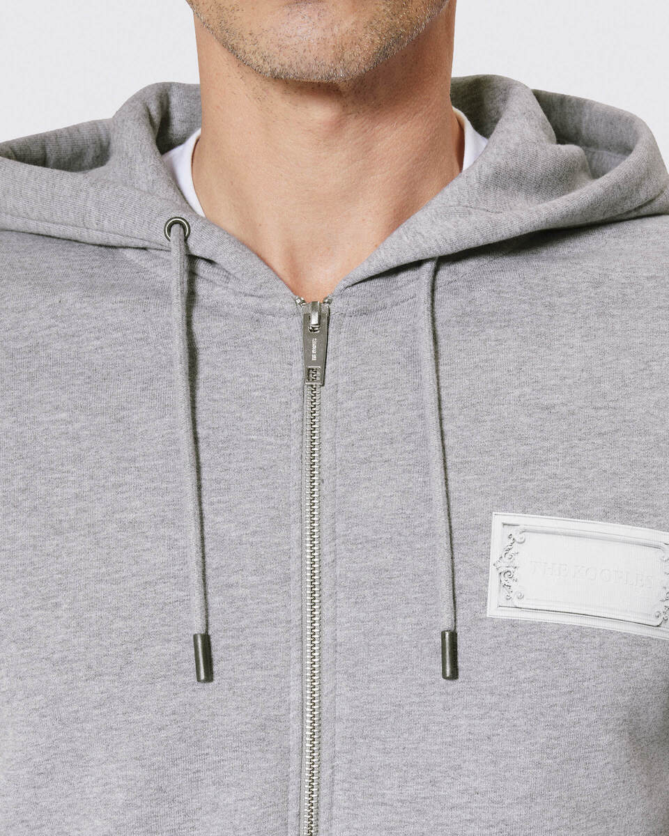 Zipped sweatshirt with black silk-screen print