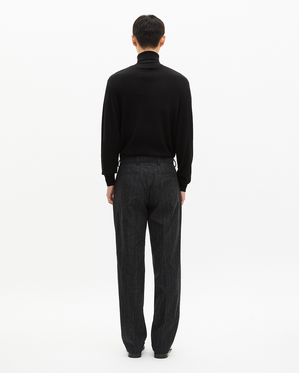 Dark grey pinstripe straight-leg suit pants
