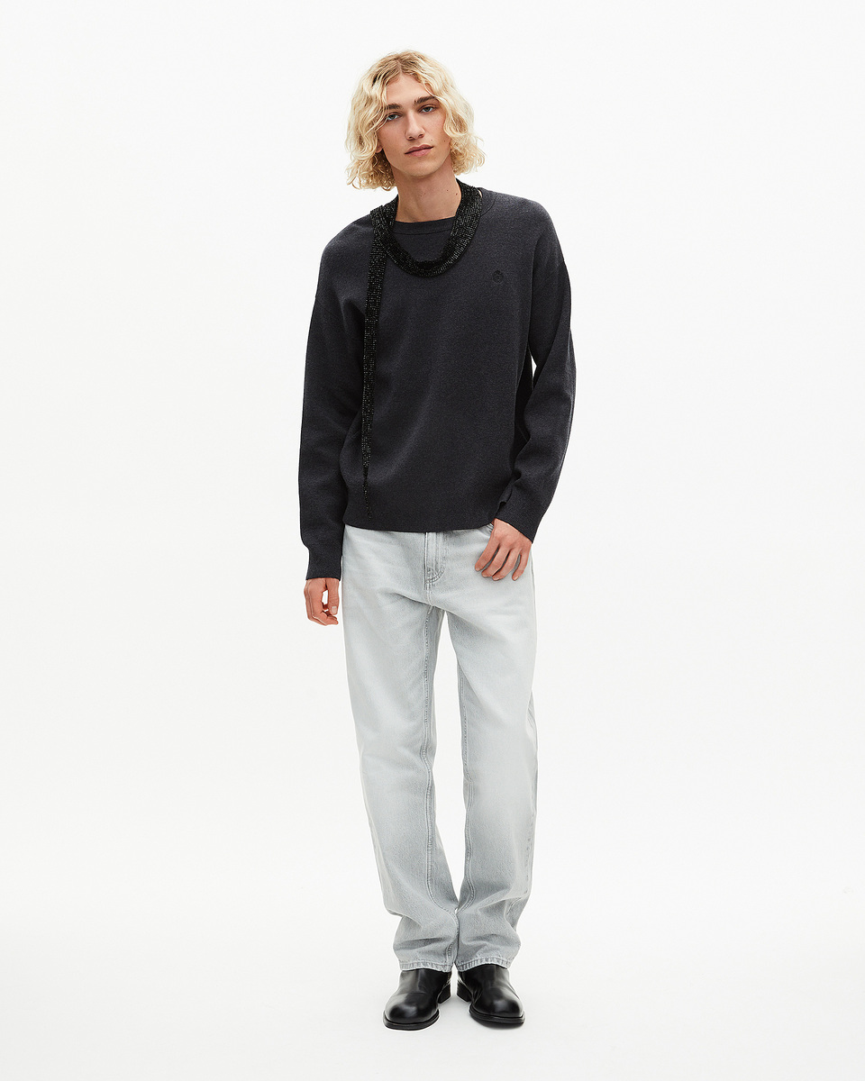 Grey double-faced wool round-neck sweater
