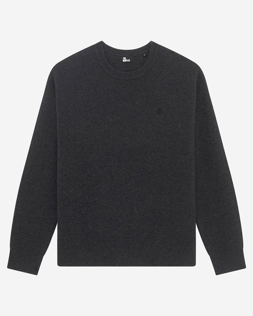 Grey double-faced wool round-neck sweater
