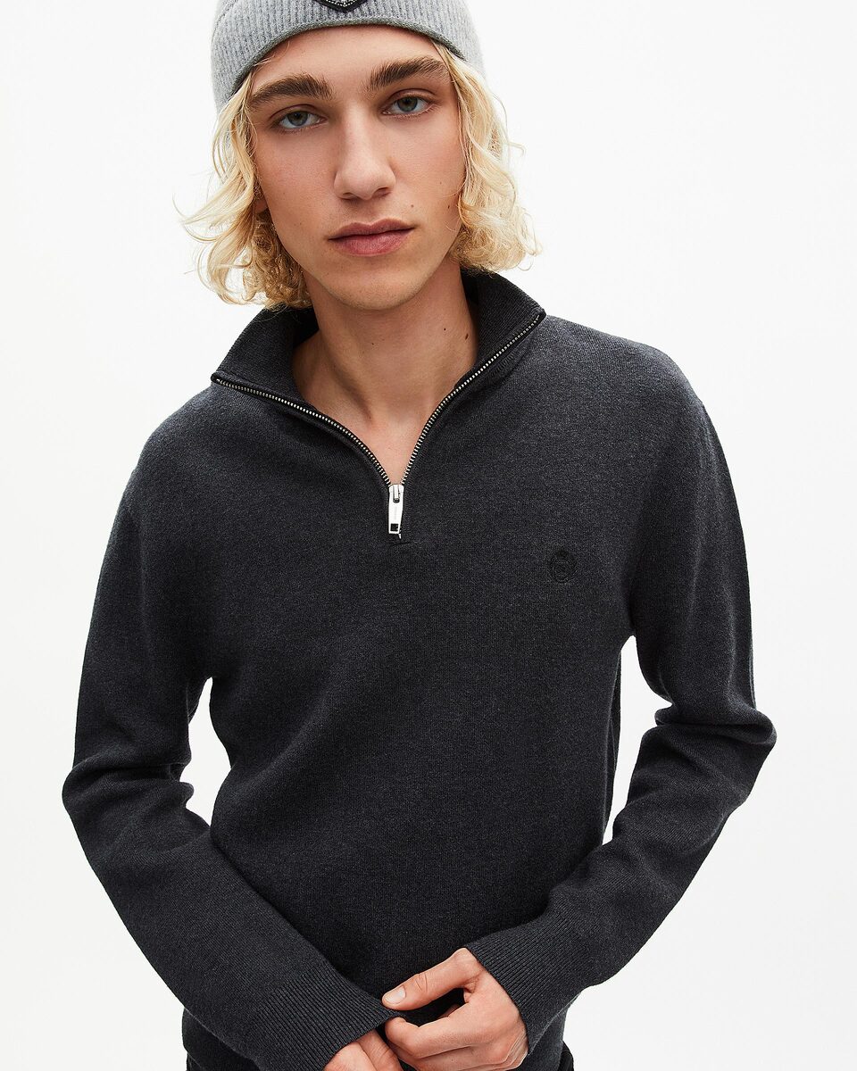 Grey double-faced wool trucker-neck sweater