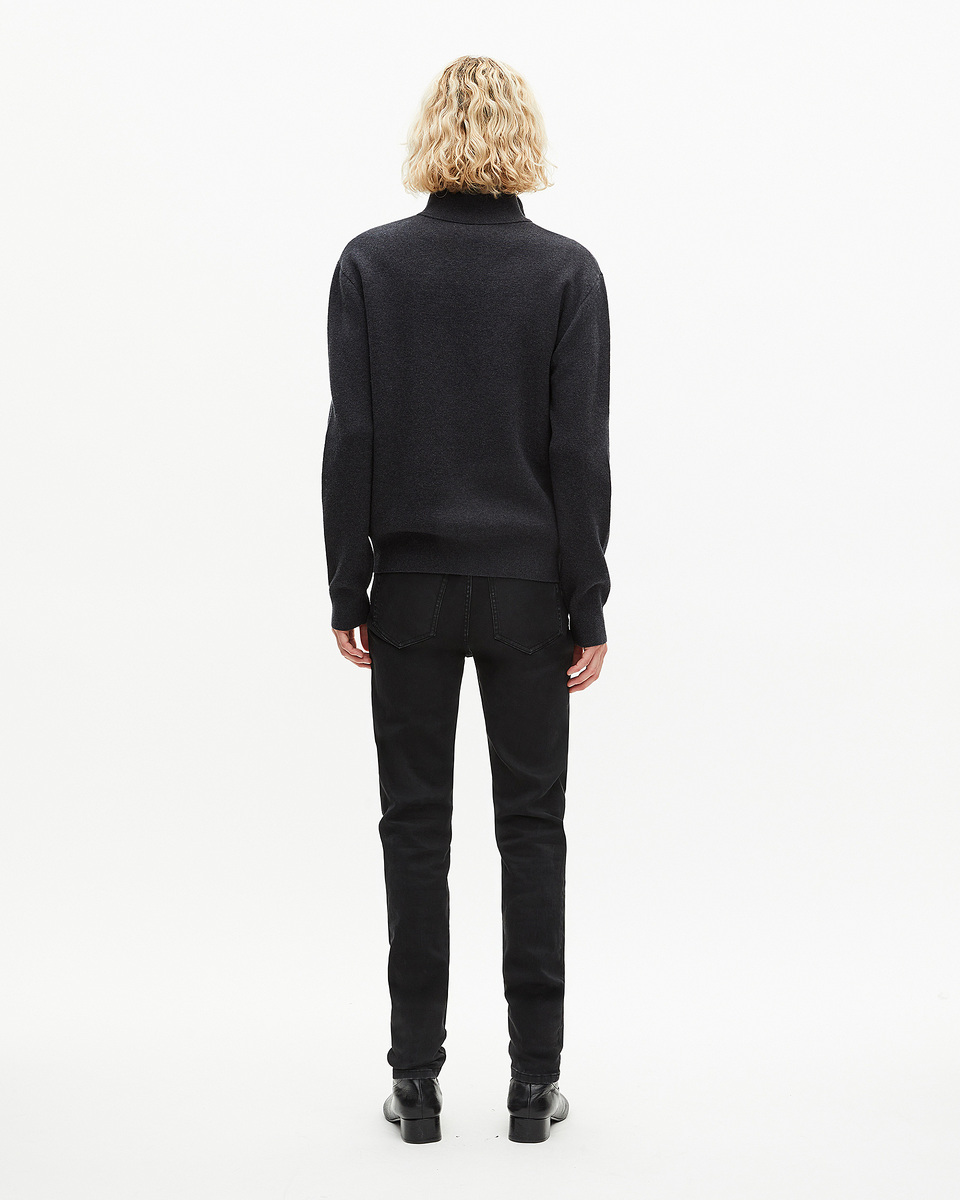 Grey double-faced wool trucker-neck sweater